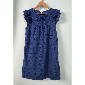 J.Crew Navy Blue Cotton Eyelet Flutter Sleeve Bib Tie Mini Dress BF895 Size 8